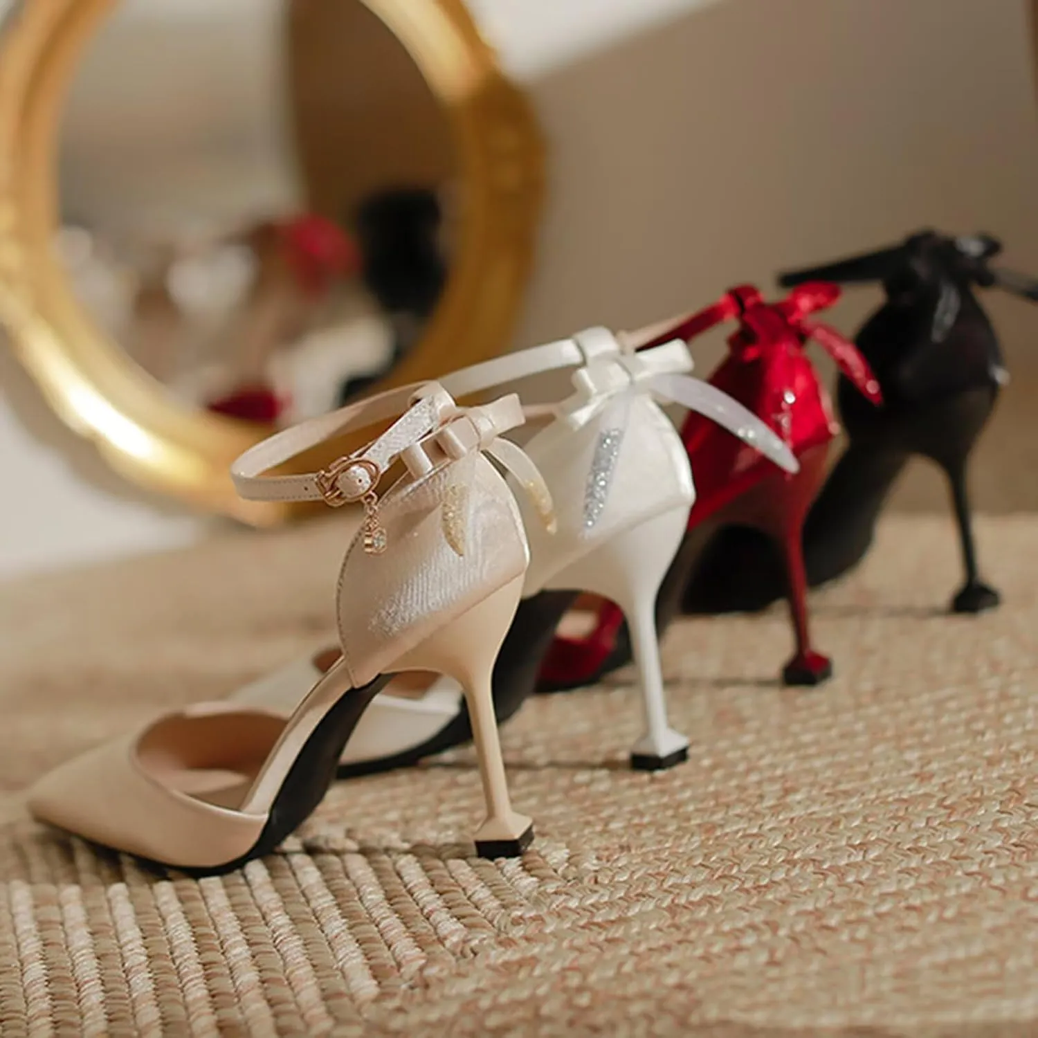 Womens Court Shoes Ankle Strap Pointed Toe Dress Sandals Ladies Wedding Party Bride Pumps Stiletto Heels
