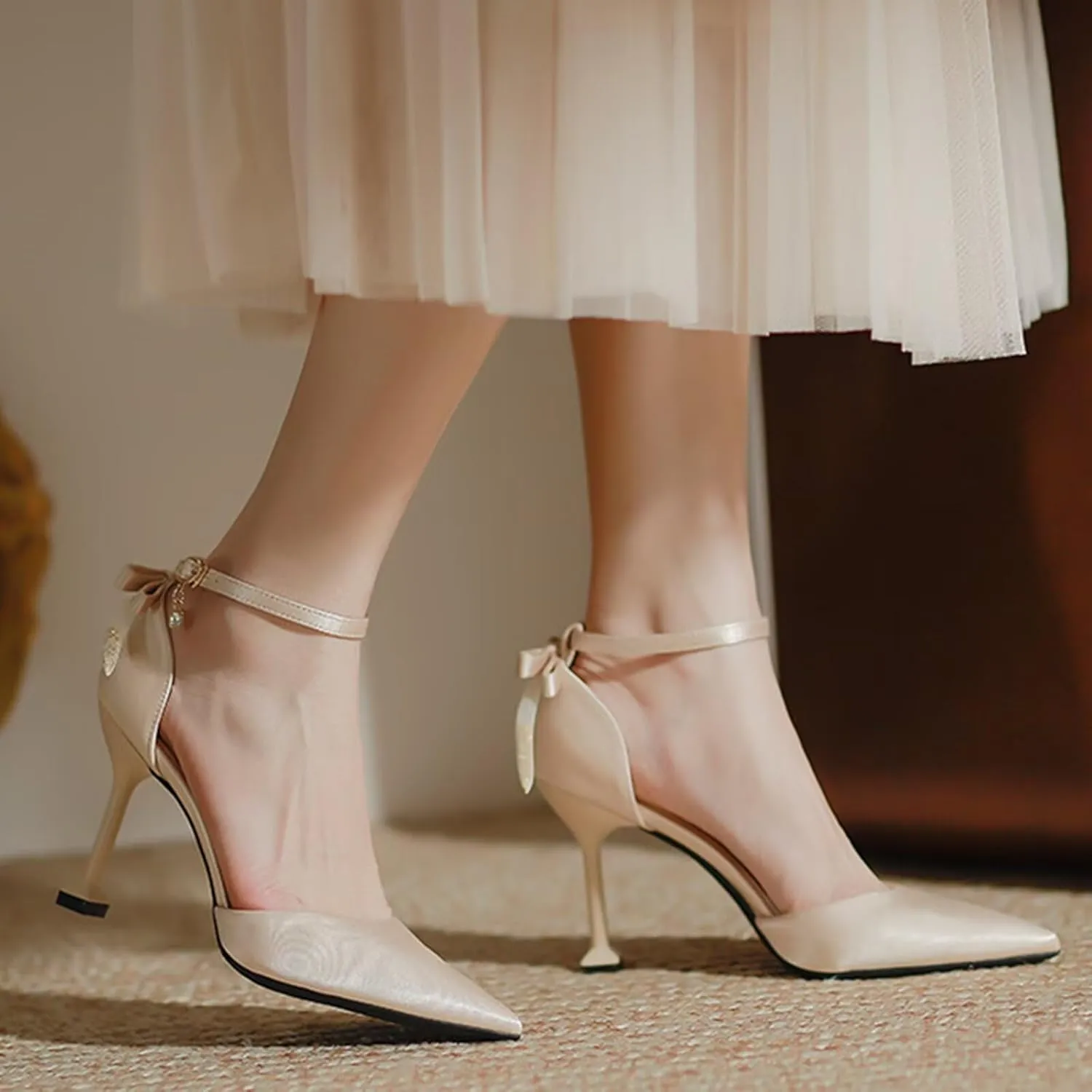 Womens Court Shoes Ankle Strap Pointed Toe Dress Sandals Ladies Wedding Party Bride Pumps Stiletto Heels