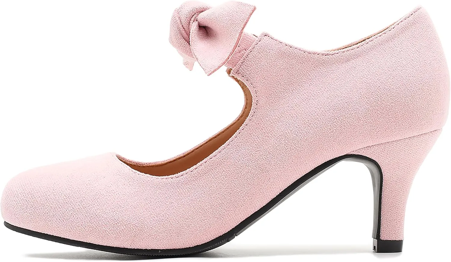 Women's Cute Bow Heels Mary Jane Kitten Heel Pumps Closed Round Toe Low Heels Ankle Strap Wedding Evening Party Dress Office Work Church Shoes