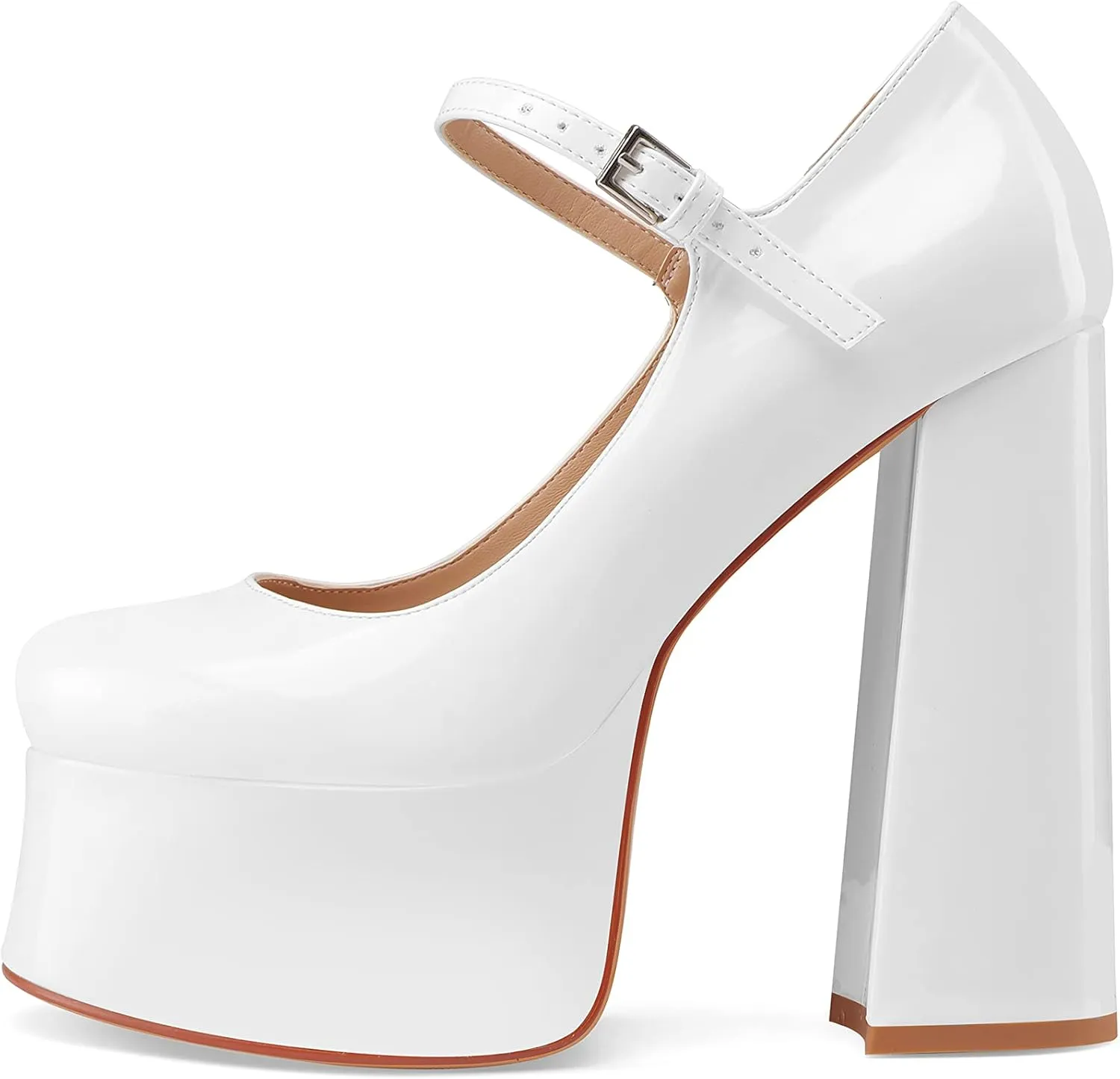 Women's Dressy Platform Chunky High Heels Patent Leather Ankle Strap Closed Toe Heeled Mary Jane Pumps Shoes