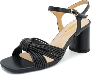 Women's Heeled Sandals Chunky Heel Strappy Metallic Braided Knotted Square Open Toe Ankle Strap Block Heel Sandals
