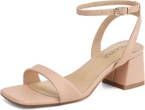 Women's Heeled Sandals Strappy Low Block Heels Chunky for Women Comfortable Ankle Strap Open Toe Party Wedding Dress Shoes for Women Dressy