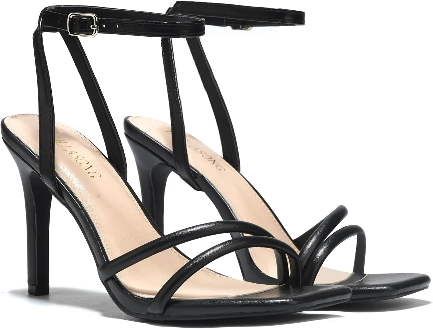 Women's Heels Strappy Ankle Strap High Heels 3.5 Inch Heeled Square Open Toe Sandals for Women