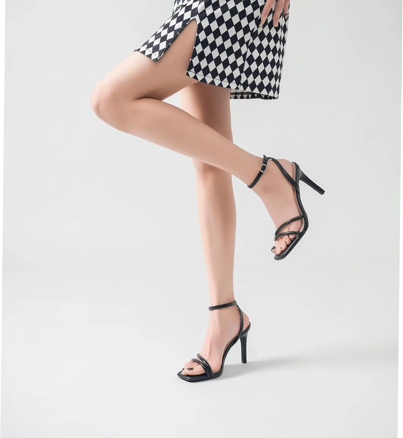 Women's Heels Strappy Ankle Strap High Heels 3.5 Inch Heeled Square Open Toe Sandals for Women