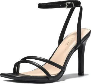 Women's Heels Strappy Ankle Strap High Heels 3.5 Inch Heeled Square Open Toe Sandals for Women