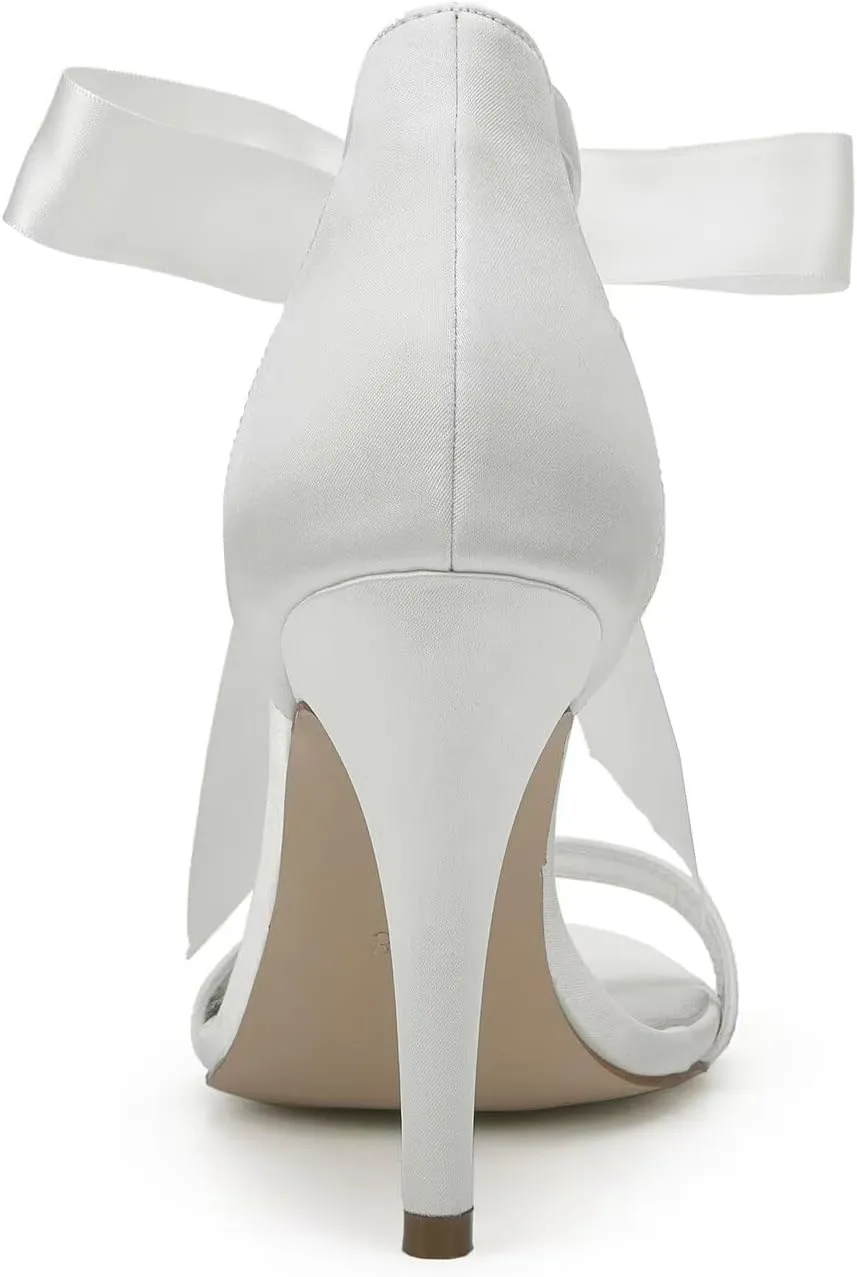 Women's High Heeled Wedding Sandals for Women Bridal Shoes Ankle Strap Stilettos Round Open Toe Dressy Shoes