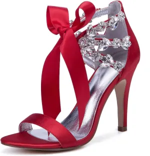 Women's High Heeled Wedding Sandals for Women Bridal Shoes Ankle Strap Stilettos Round Open Toe Dressy Shoes