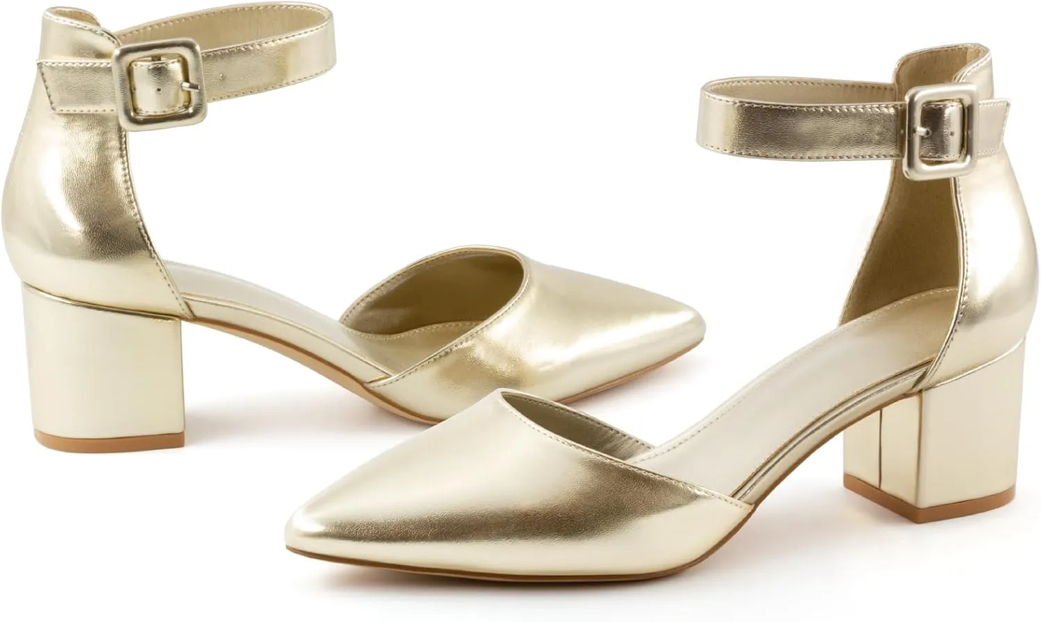 Women's Low Block Heels Chunky Closed Toe Pump Shoes with Ankle Strap
