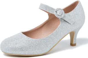 Women's Mary Jane Kitten Heel Pumps Round Closed Toe Mid Low Heels Ankle Strap Dress Office Work Bridal Wedding Party Shoes