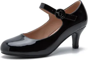 Women's Mary Jane Kitten Heel Pumps Round Closed Toe Mid Low Heels Ankle Strap Dress Office Work Bridal Wedding Party Shoes