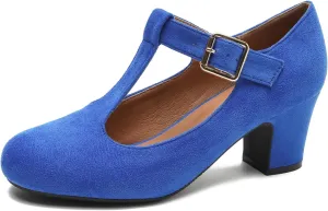 Women's Mary Jane Pumps T-Strap Block Chunky High Heels Ankle Strap Buckle Comfortable Wedding Dress Evening Party Shoes
