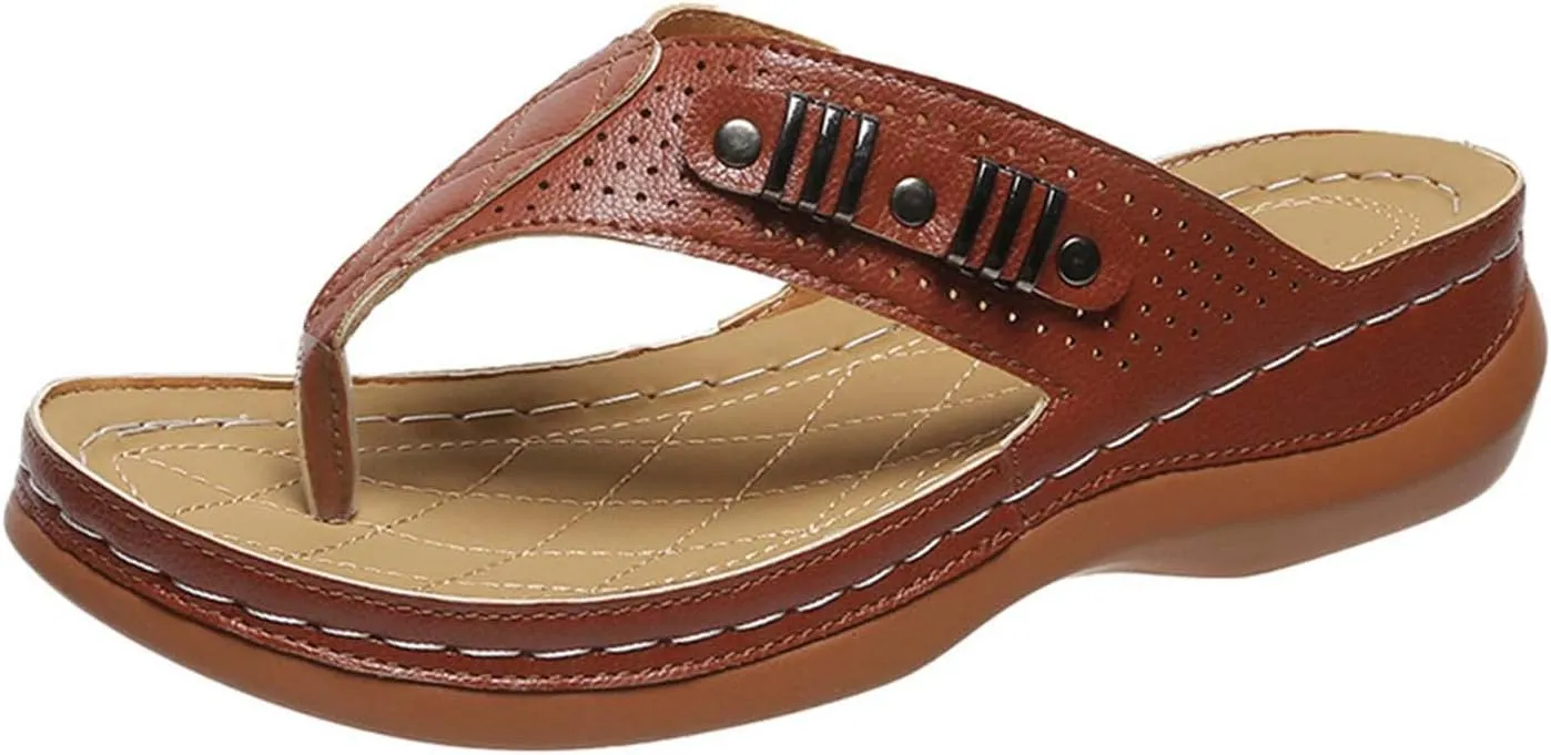 Womens Orthopedic Sandals Comfortable Wedge Flip Flops Summer Casual Thong Straps Clip Toe Slipper Slip-on Slides Lightweight Beach Shoes with Ergonomic Soles