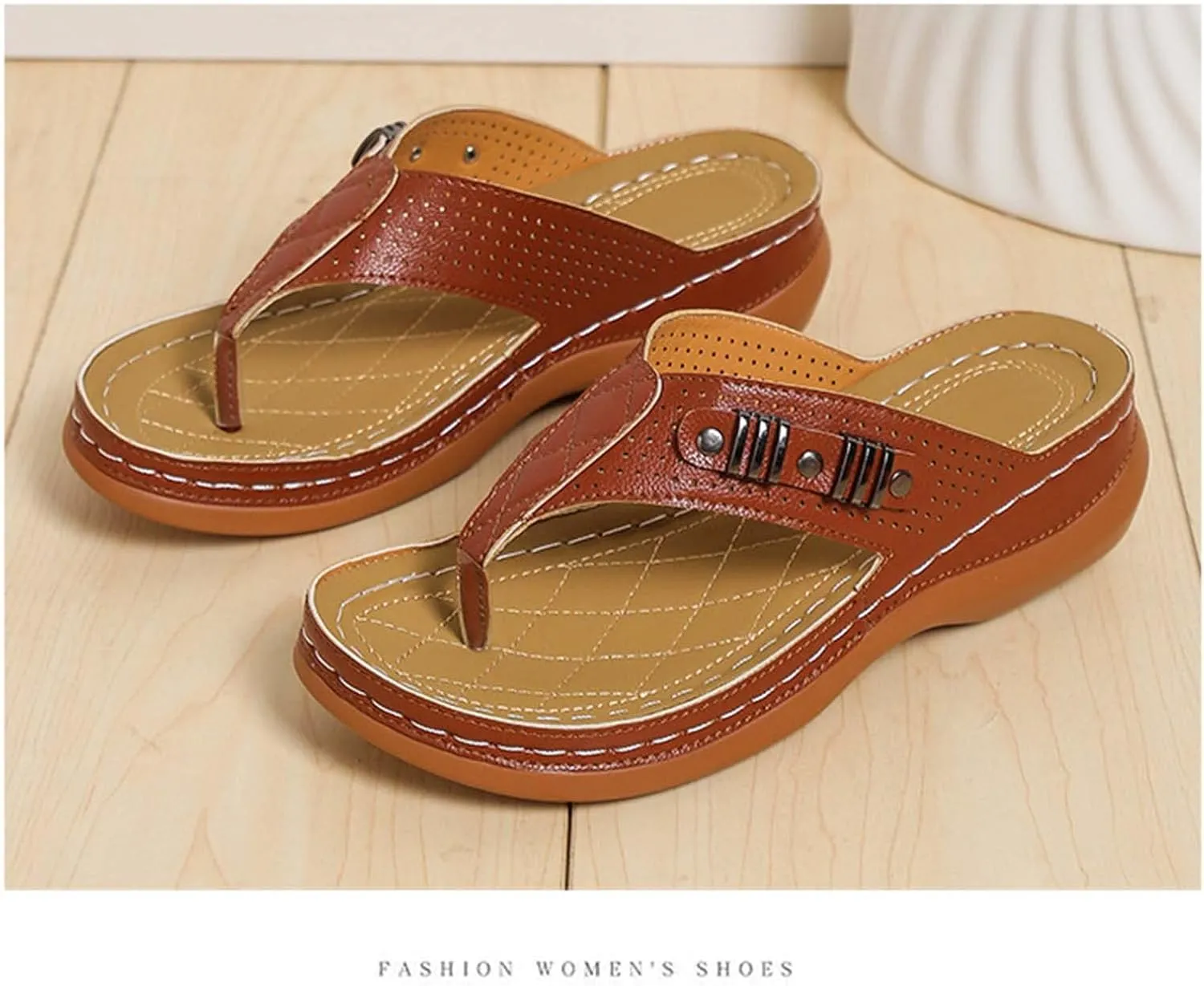 Womens Orthopedic Sandals Comfortable Wedge Flip Flops Summer Casual Thong Straps Clip Toe Slipper Slip-on Slides Lightweight Beach Shoes with Ergonomic Soles