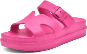 Womens Platform Sandals with Arch Support, Summer Beach Slides Adjustable Buckle, Women Comfort Lightweight Chunky Cushion Slip on H-Strap Sandal