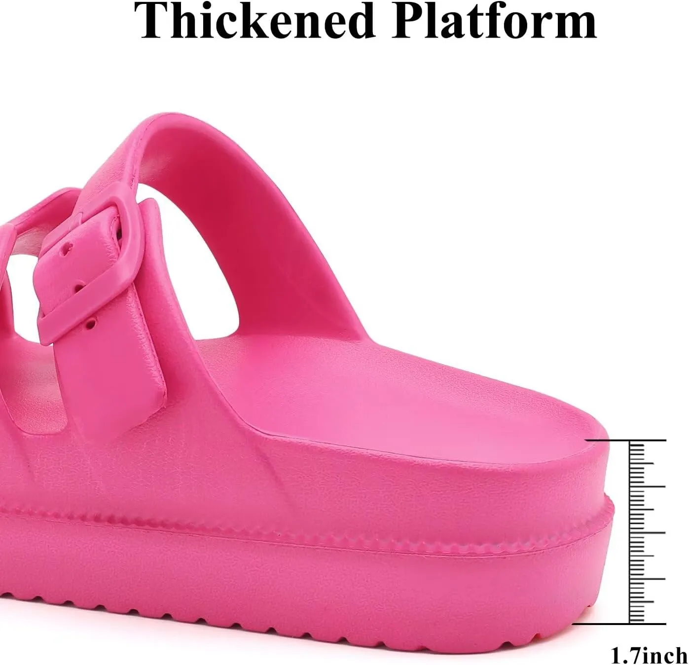 Womens Platform Sandals with Arch Support, Summer Beach Slides Adjustable Buckle, Women Comfort Lightweight Chunky Cushion Slip on H-Strap Sandal