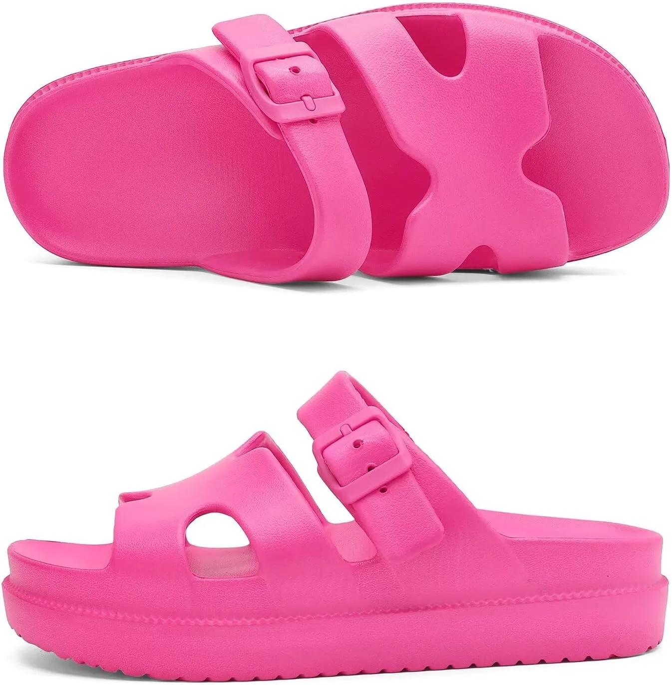 Womens Platform Sandals with Arch Support, Summer Beach Slides Adjustable Buckle, Women Comfort Lightweight Chunky Cushion Slip on H-Strap Sandal