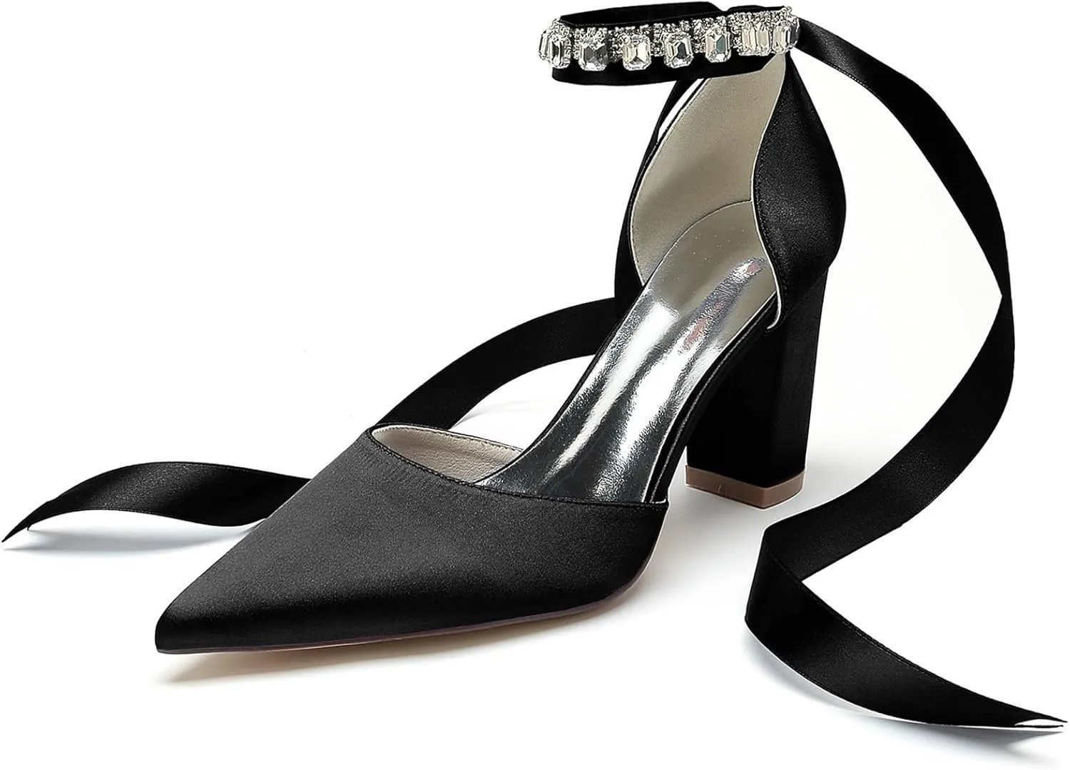 Women's Pointed Toe Pearl Wedding Shoes Thick heel Rhinestones Ribbon Bow tie High Heels Bridal Evening Party Dress Shoes