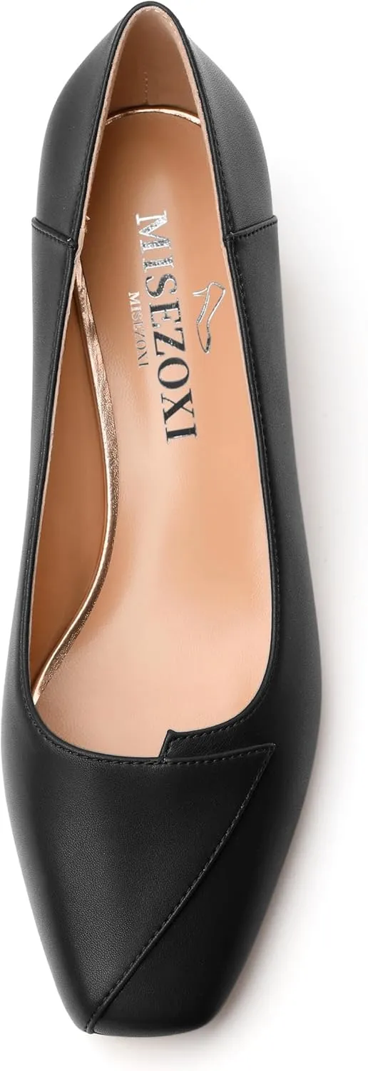 Womens Pumps, Low Chunky Block Heels for Women, Square Toe Womens Dress Shoes for Party and Office, Patent Dress Pumps