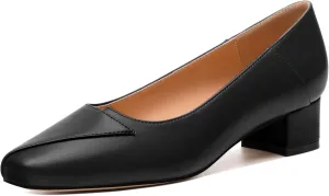 Womens Pumps, Low Chunky Block Heels for Women, Square Toe Womens Dress Shoes for Party and Office, Patent Dress Pumps