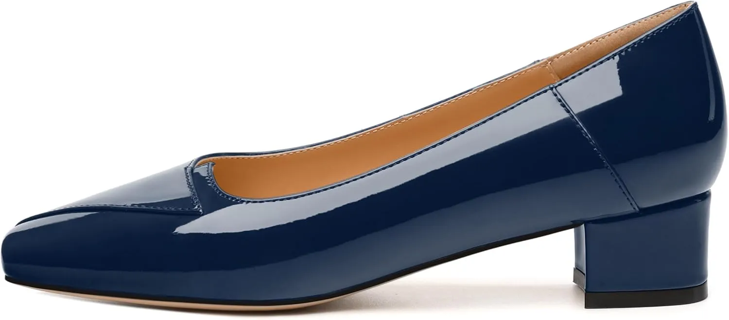 Womens Pumps, Low Chunky Block Heels for Women, Square Toe Womens Dress Shoes for Party and Office, Patent Dress Pumps