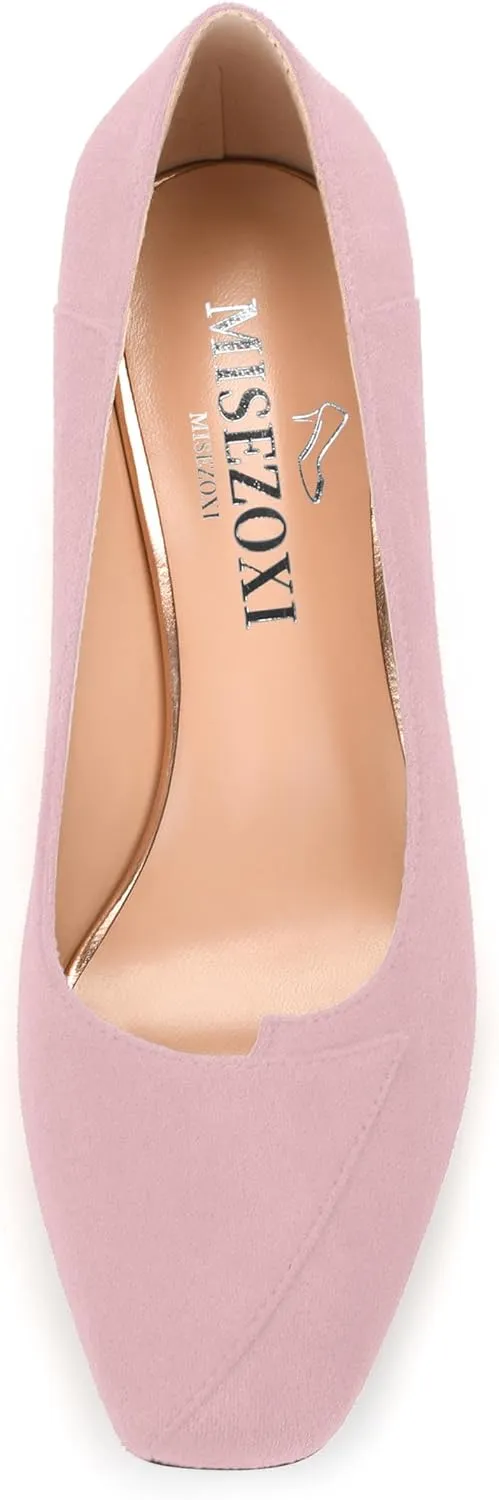 Womens Pumps, Low Chunky Block Heels for Women, Square Toe Womens Dress Shoes for Party and Office, Patent Dress Pumps
