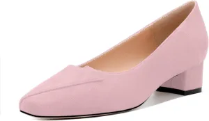 Womens Pumps, Low Chunky Block Heels for Women, Square Toe Womens Dress Shoes for Party and Office, Patent Dress Pumps