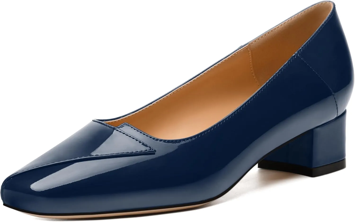 Womens Pumps, Low Chunky Block Heels for Women, Square Toe Womens Dress Shoes for Party and Office, Patent Dress Pumps