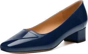 Womens Pumps, Low Chunky Block Heels for Women, Square Toe Womens Dress Shoes for Party and Office, Patent Dress Pumps