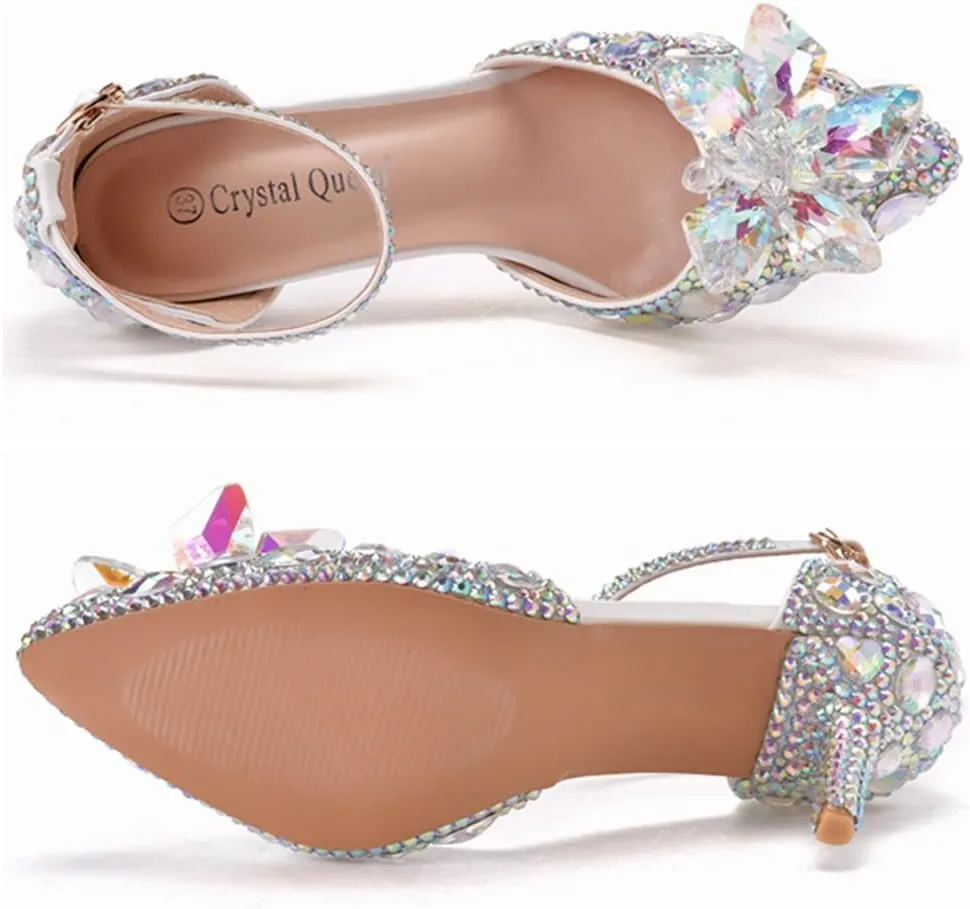Women's Rhinestone Wedding Shoes Thin Heels Pointed Toe Stiletto Heels Party Pumps Sandals Crystal Dress Evening Heels Shoes