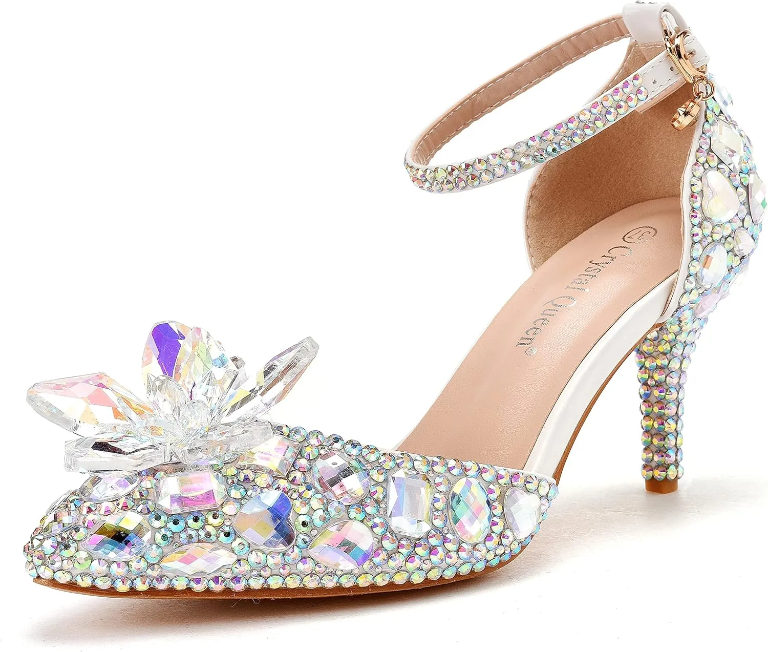 Women's Rhinestone Wedding Shoes Thin Heels Pointed Toe Stiletto Heels Party Pumps Sandals Crystal Dress Evening Heels Shoes