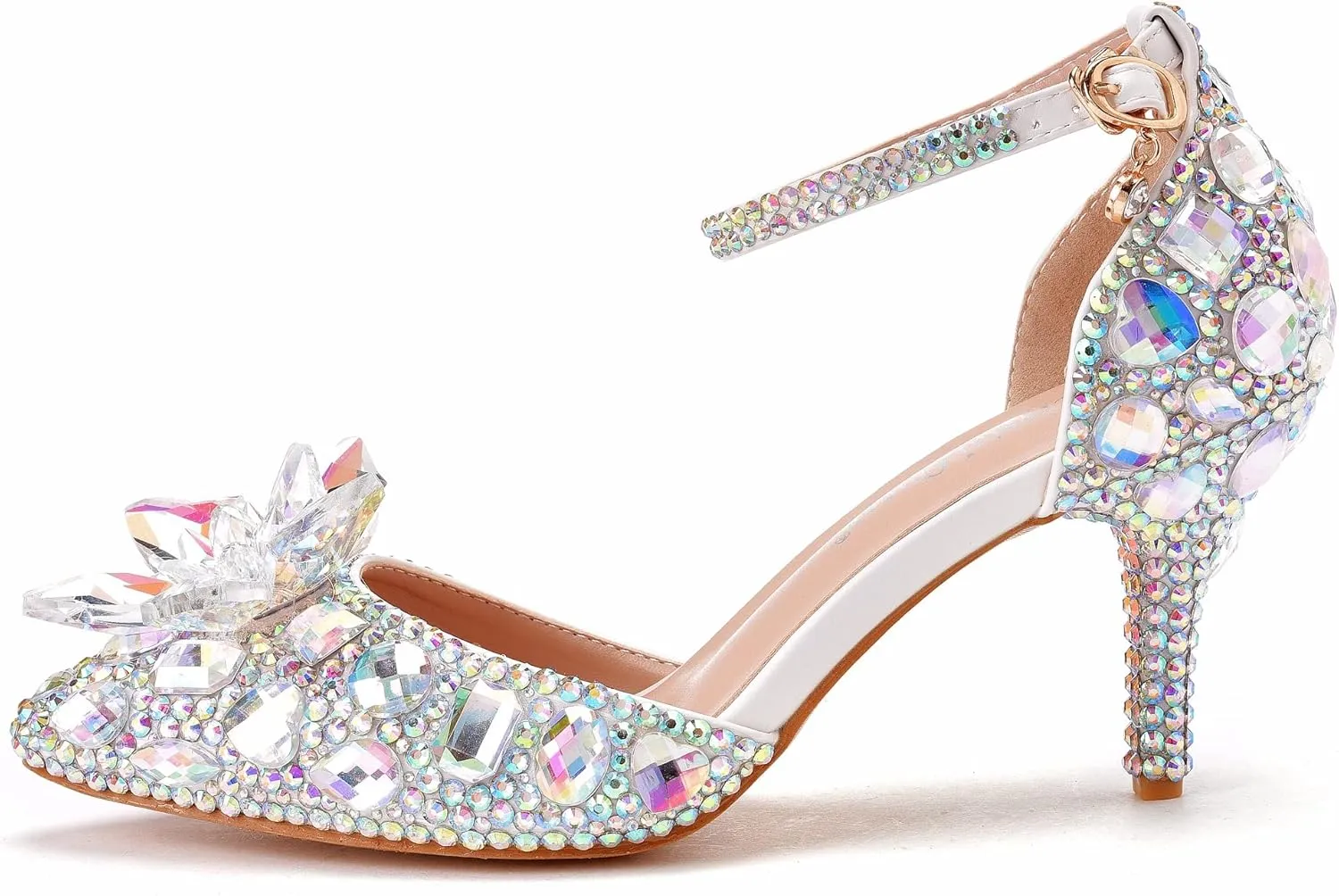 Women's Rhinestone Wedding Shoes Thin Heels Pointed Toe Stiletto Heels Party Pumps Sandals Crystal Dress Evening Heels Shoes
