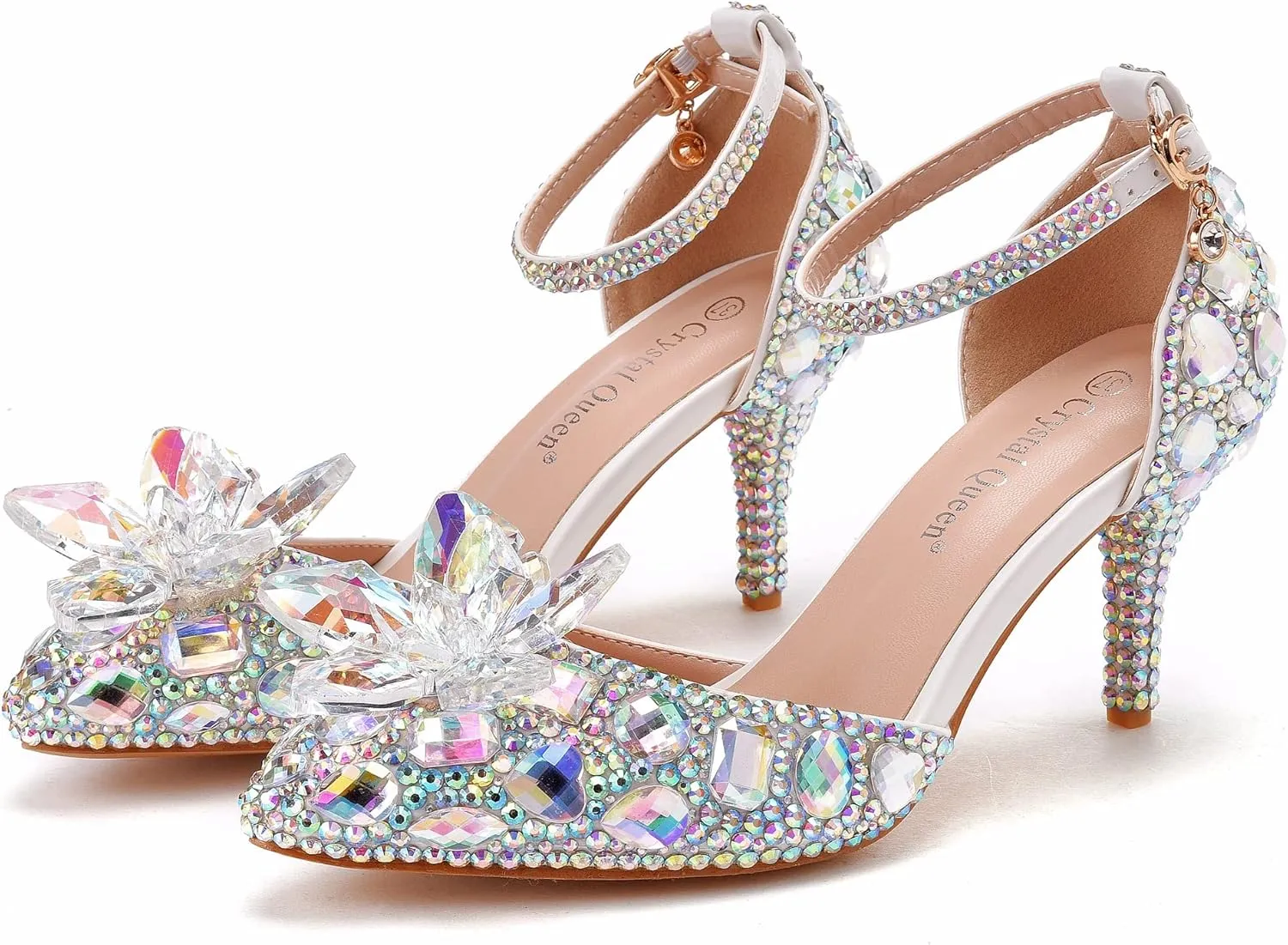 Women's Rhinestone Wedding Shoes Thin Heels Pointed Toe Stiletto Heels Party Pumps Sandals Crystal Dress Evening Heels Shoes