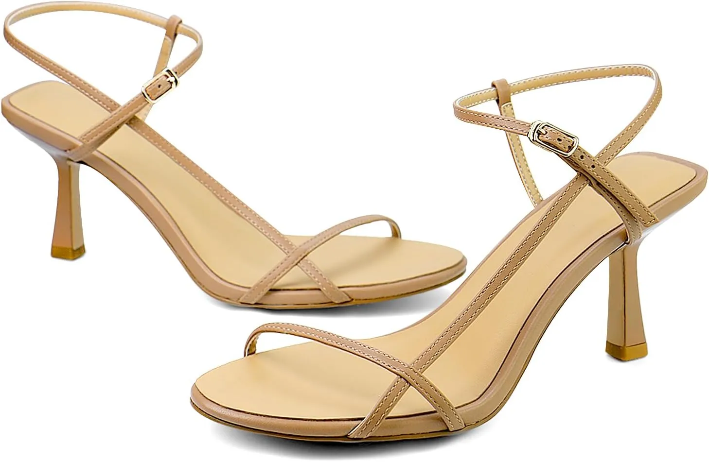 Women’s Sandals Kitten Heels Open Round Toe Thin Ankle Strap Adjustable Buckle Slingback Stiletto Heels Dressy Wedding Shoes