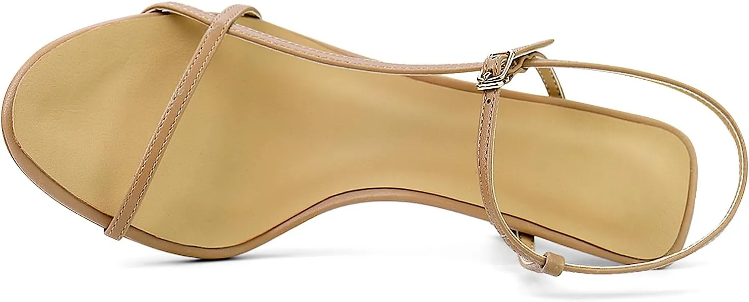 Women’s Sandals Kitten Heels Open Round Toe Thin Ankle Strap Adjustable Buckle Slingback Stiletto Heels Dressy Wedding Shoes