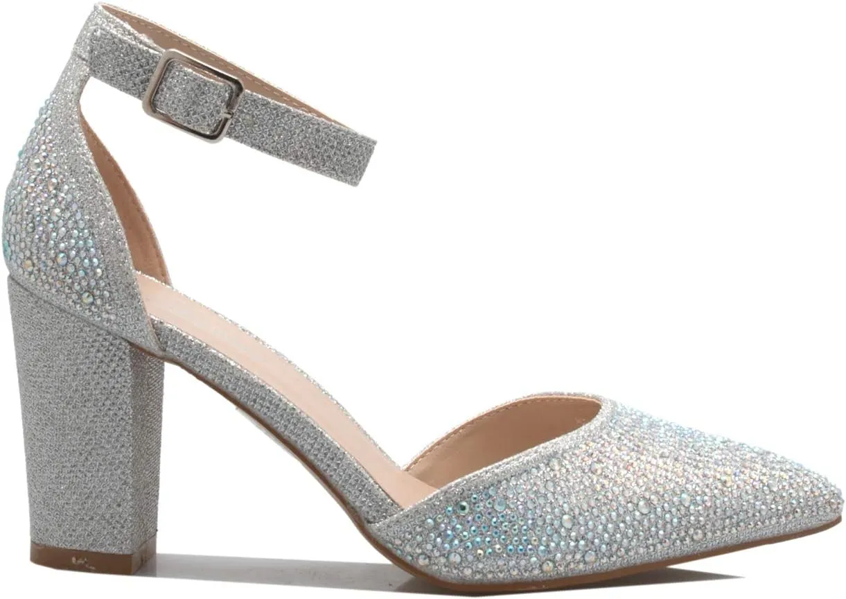 Women's Sexy D'Orsay Ankle Strap Pointed Toe Block Heel Pump - Classic, Comfortable