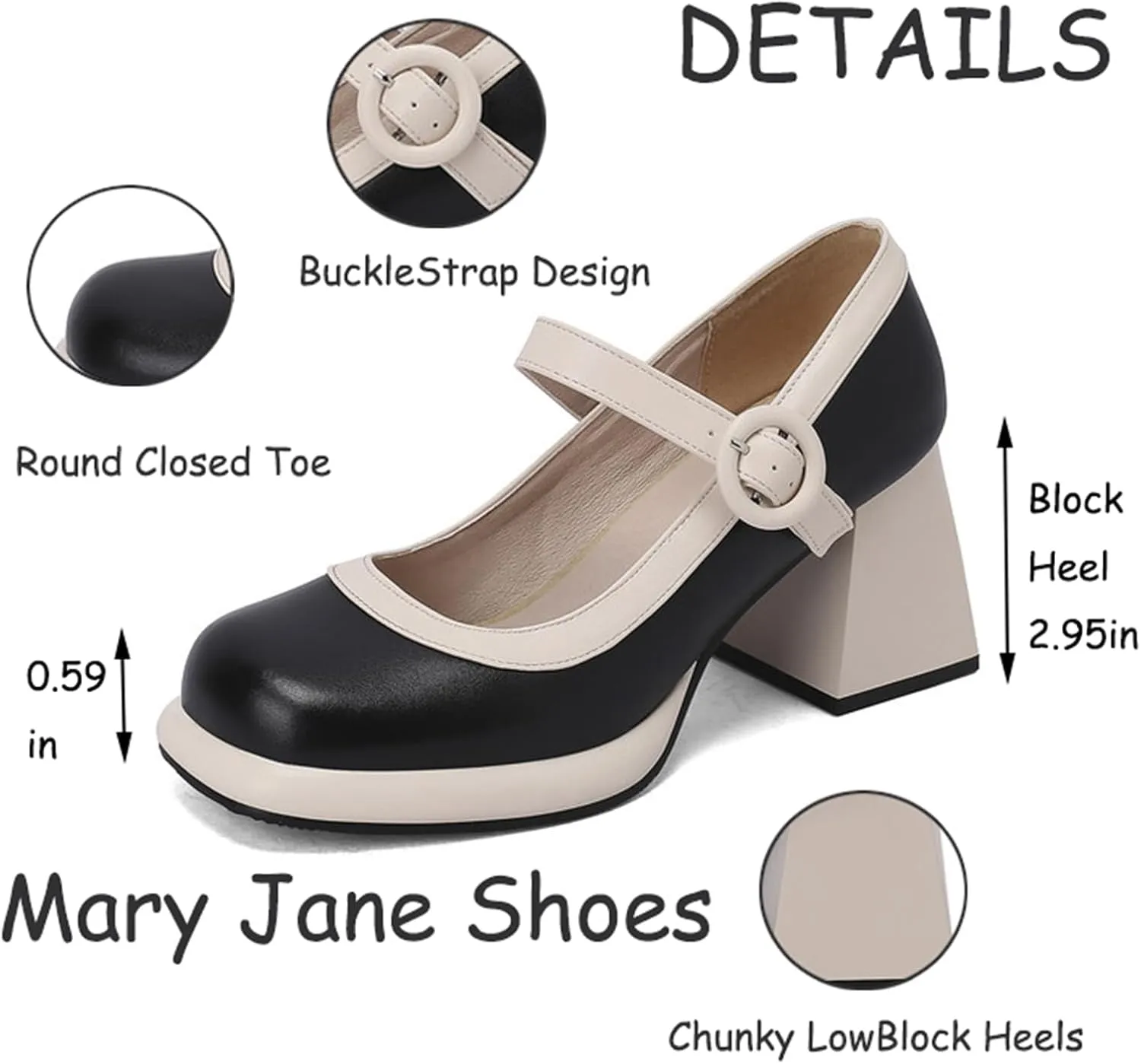 Women's Square Toe Chunky Heel Mary Jane Shoes with Adjustable Ankle Strap,Retro Leather Platform Block High Heels Pumps Shoes for Office Party Casual Wedding