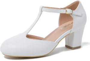 Womens T Strap Mary Jane Shoes Chunky Block Heel Ankle Strap Buckle Dress Pumps