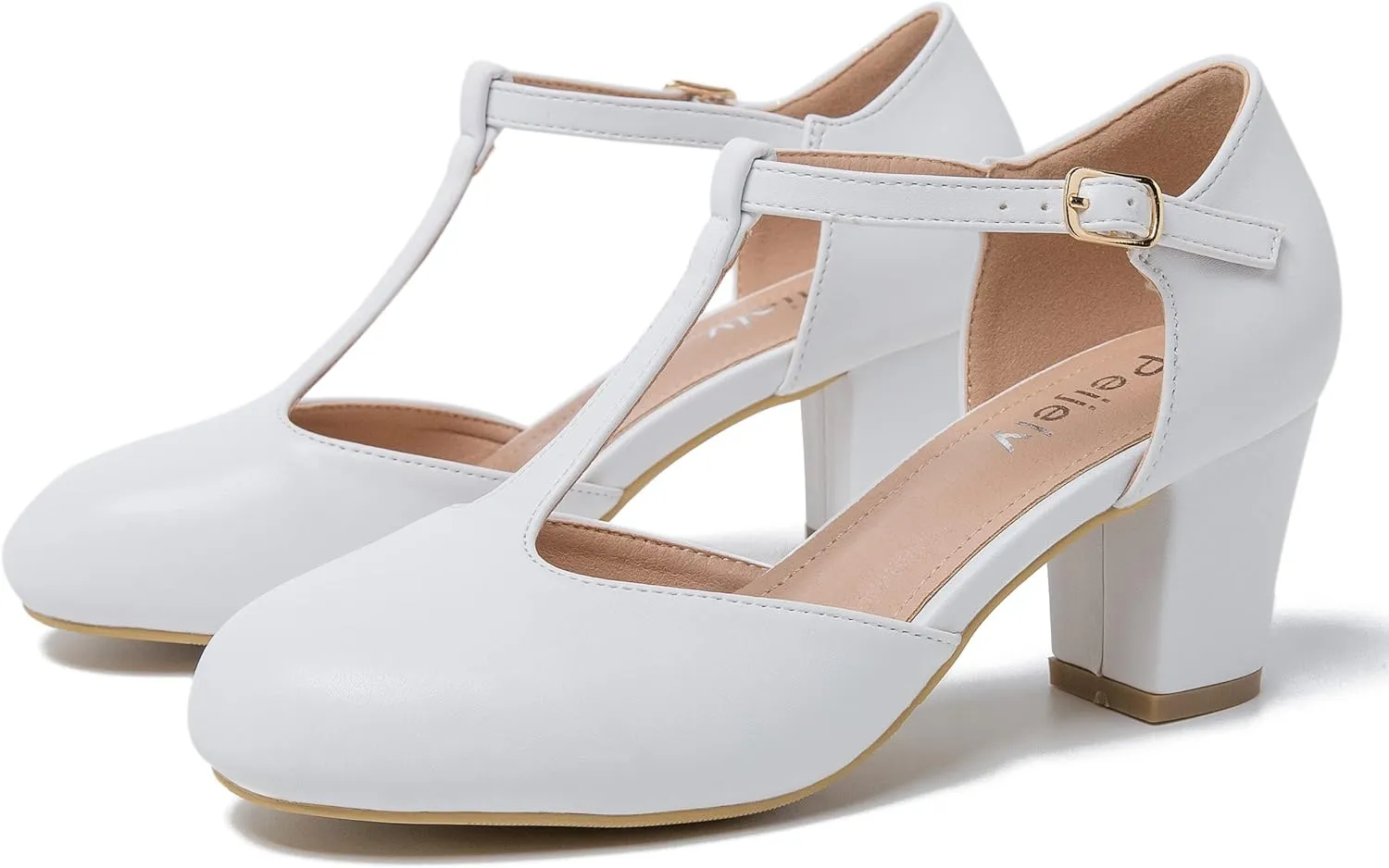 Womens T Strap Mary Jane Shoes Chunky Block Heel Ankle Strap Buckle Dress Pumps