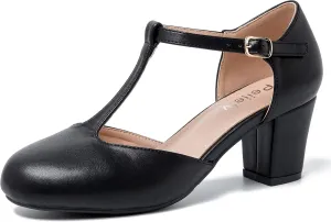 Womens T Strap Mary Jane Shoes Chunky Block Heel Ankle Strap Buckle Dress Pumps