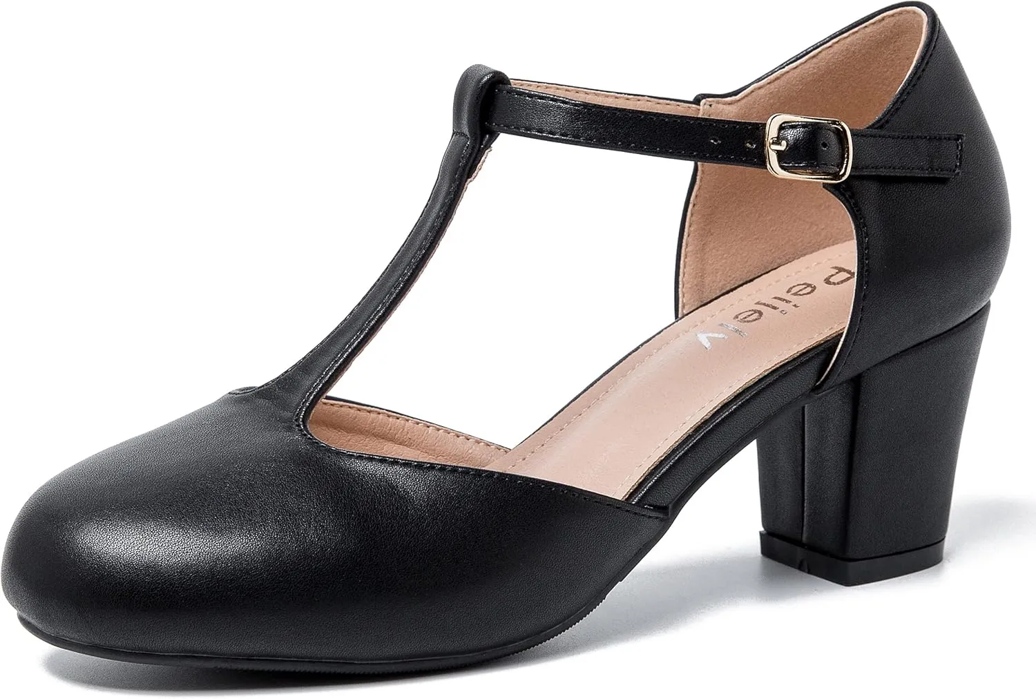 Womens T Strap Mary Jane Shoes Chunky Block Heel Ankle Strap Buckle Dress Pumps
