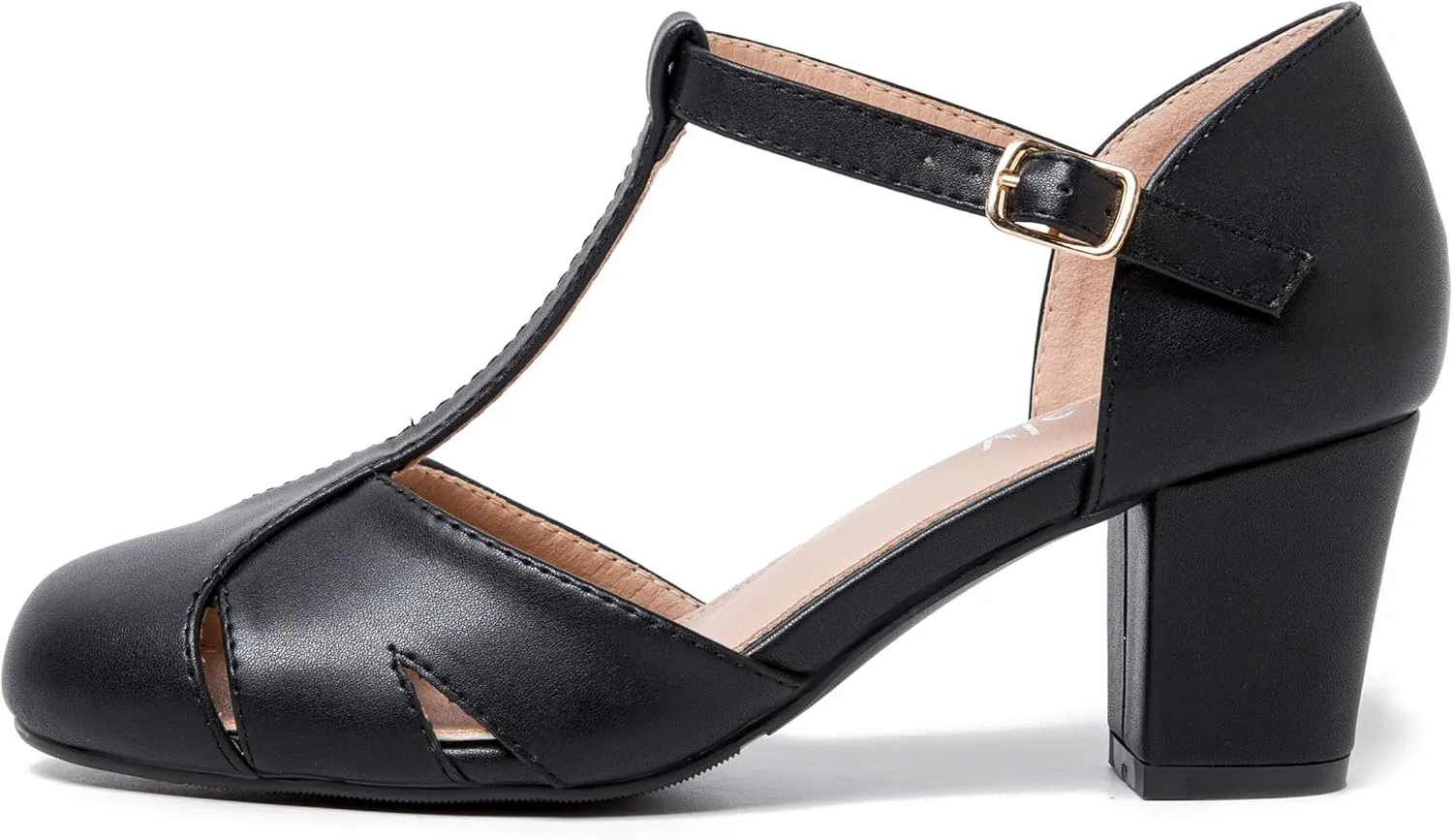 Womens T Strap Mary Jane Shoes Chunky Block Heel Cut Out Ankle Strap Buckle Dress Dance Pumps
