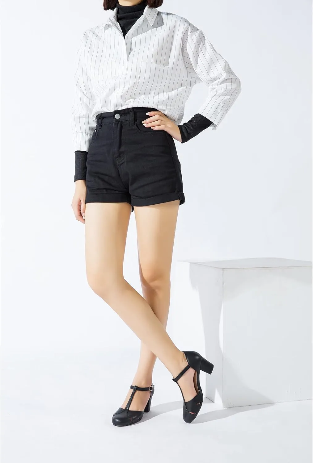Womens T Strap Mary Jane Shoes Chunky Block Heel Cut Out Ankle Strap Buckle Dress Dance Pumps