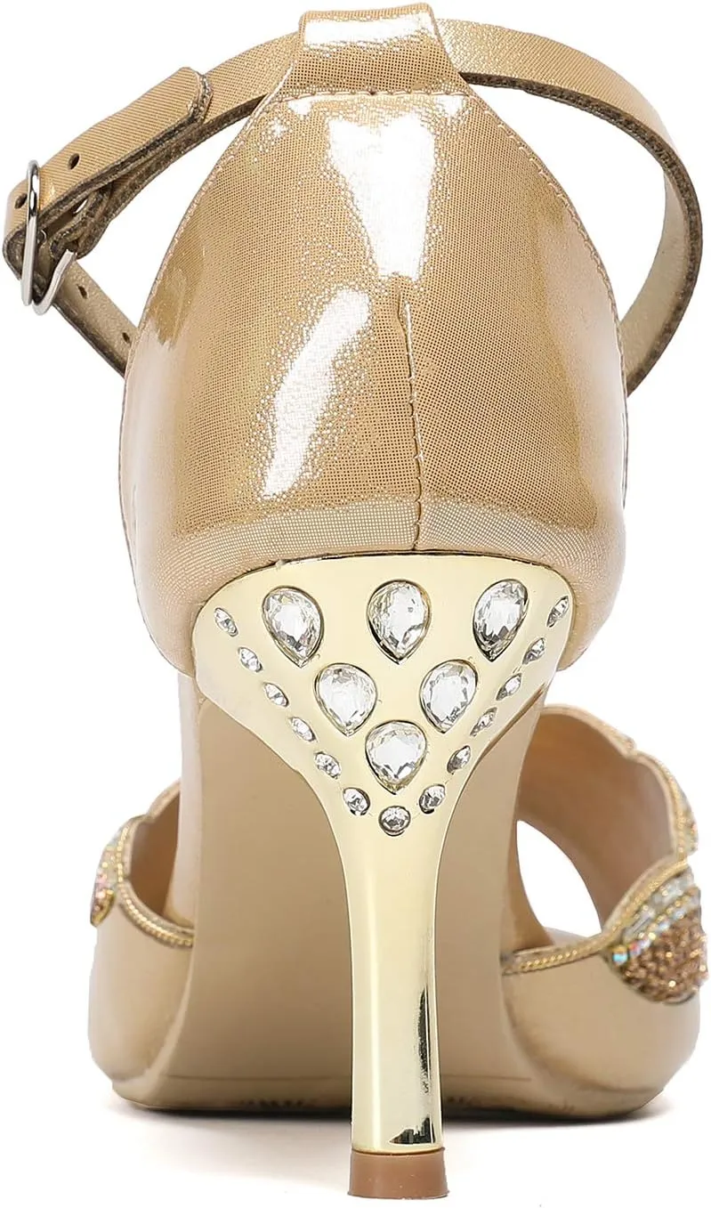 Women's Toe Handmade Rhinestones Crystal Heel Evening Bridal Wedding Prom Sandals