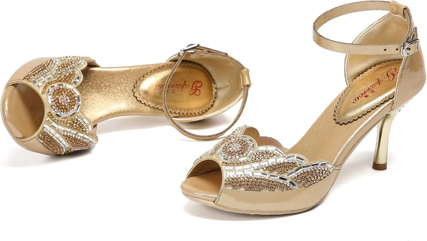 Women's Toe Handmade Rhinestones Crystal Heel Evening Bridal Wedding Prom Sandals