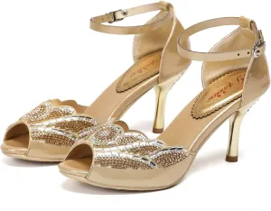 Women's Toe Handmade Rhinestones Crystal Heel Evening Bridal Wedding Prom Sandals