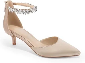 Women's Wedding Rhinestones Low Kitten Heels Pumps Pointed Toe Dress Evening Shoes for Women Bridal Bride