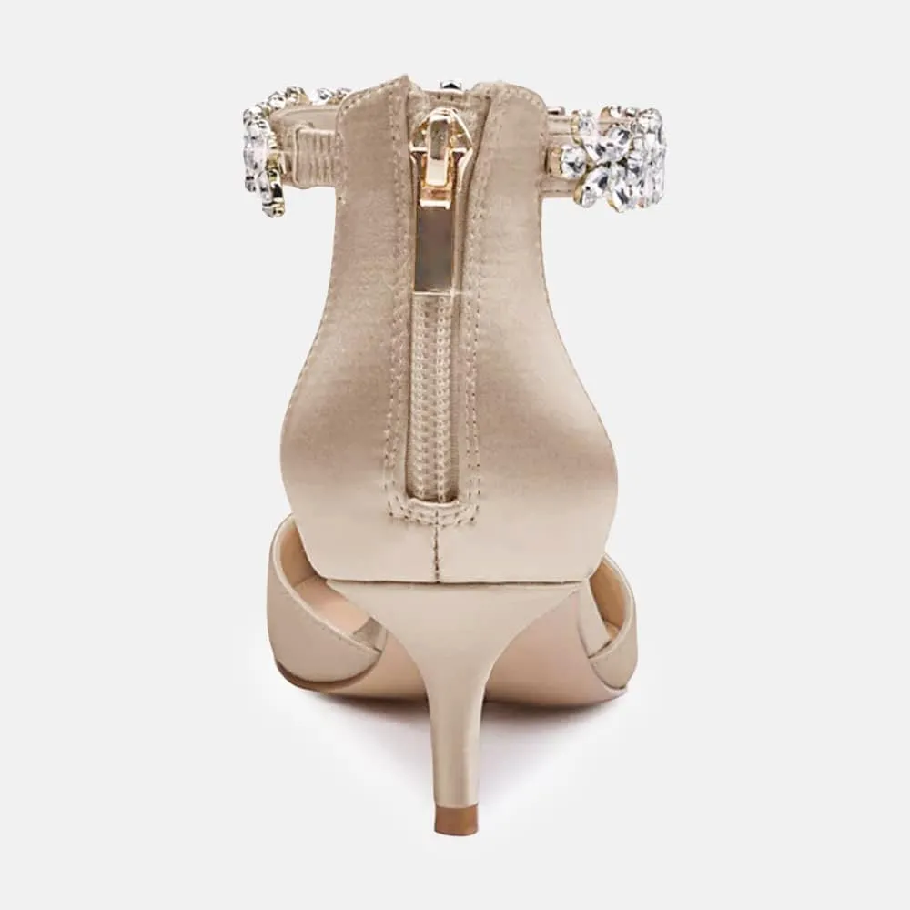 Women's Wedding Rhinestones Low Kitten Heels Pumps Pointed Toe Dress Evening Shoes for Women Bridal Bride