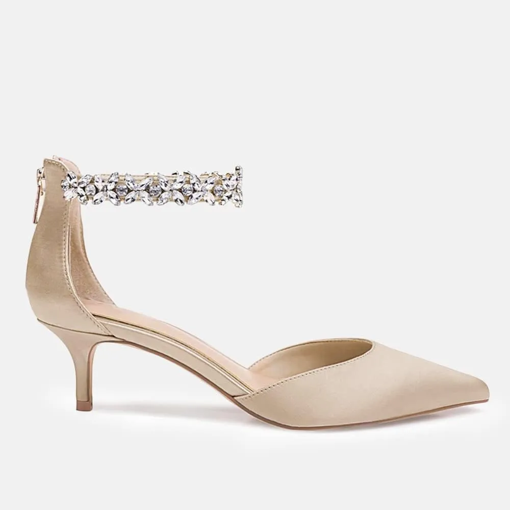 Women's Wedding Rhinestones Low Kitten Heels Pumps Pointed Toe Dress Evening Shoes for Women Bridal Bride