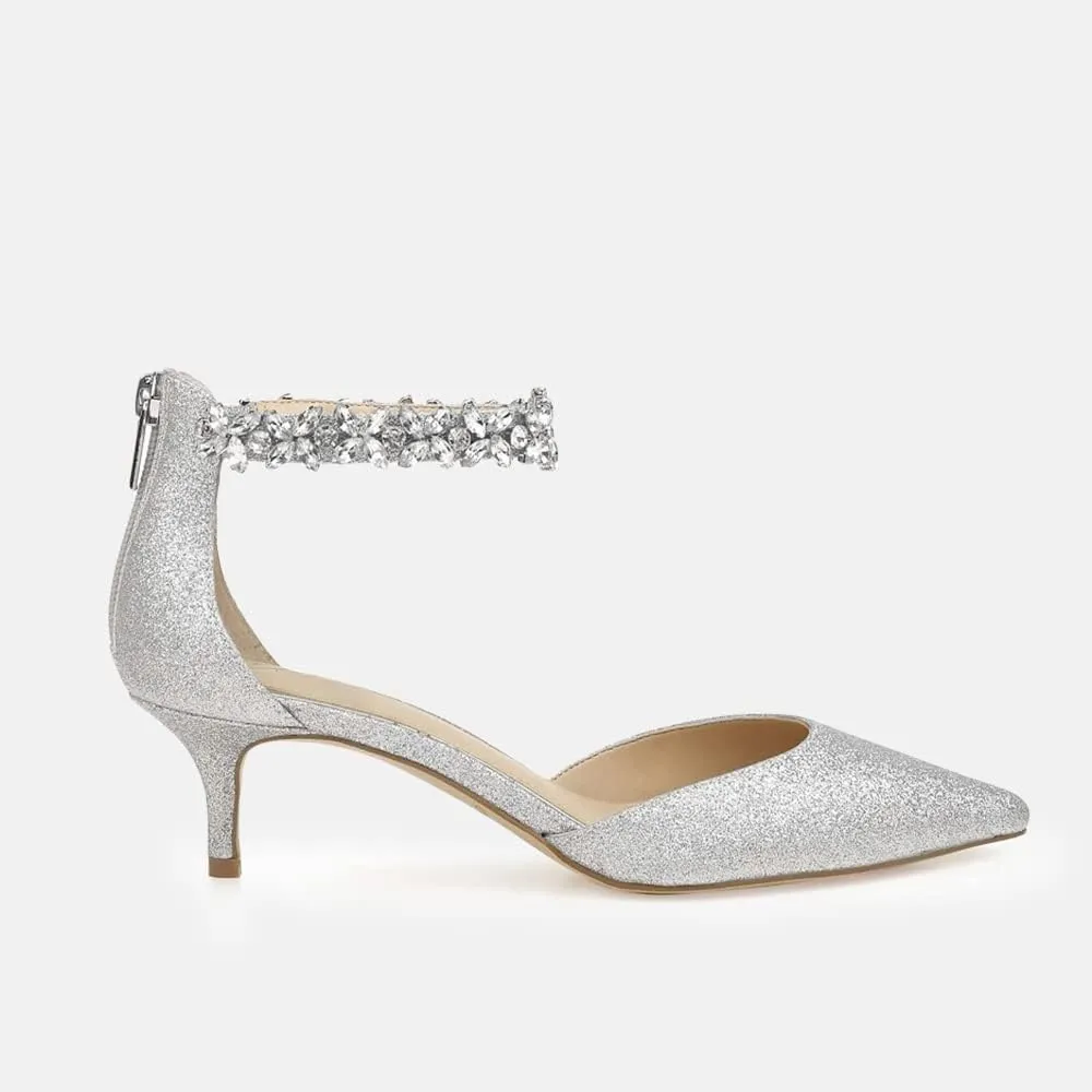 Women's Wedding Rhinestones Low Kitten Heels Pumps Pointed Toe Dress Evening Shoes for Women Bridal Bride