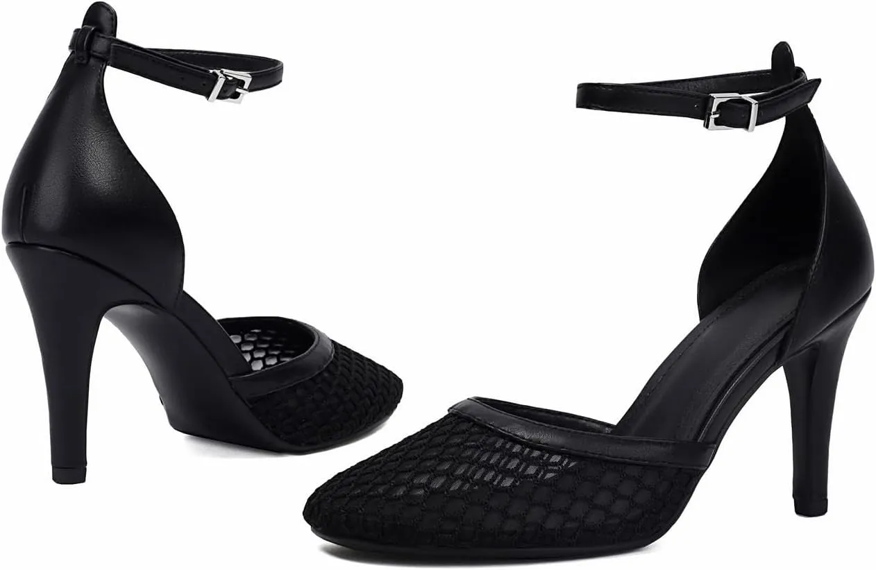 XIEDA Women's Mesh Heels Closed Toe Ankle Strap Stiletto Sexy High Heels Prom Dress Pumps Shoes